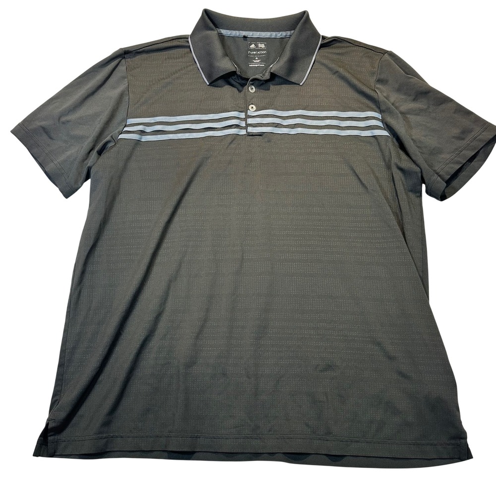 Adidas‎ Golf Polo Shirt Mens XL Black Striped Puremotion Athletic Performance
